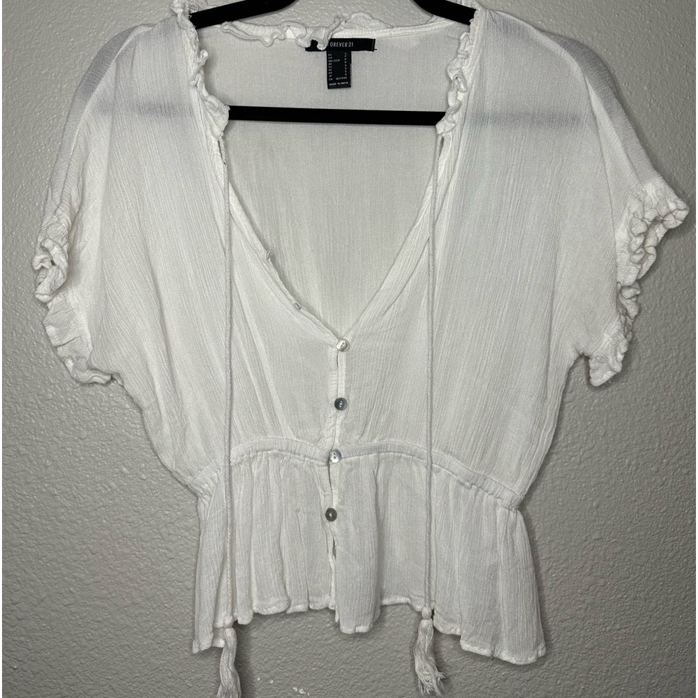 White Ruffle Button Down